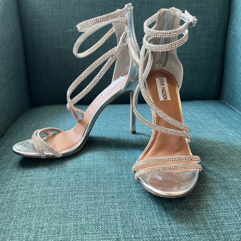 Steve Madden Fiffi Heel/Pump Rhinestone Ankle Strap Gold Metallic Size 8.5M